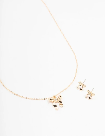 Gold Bows Necklace & Earring Set