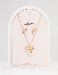 Gold Bows Necklace & Earring Set