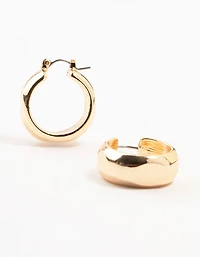 Gold Hinged Puff Hoop Earrings