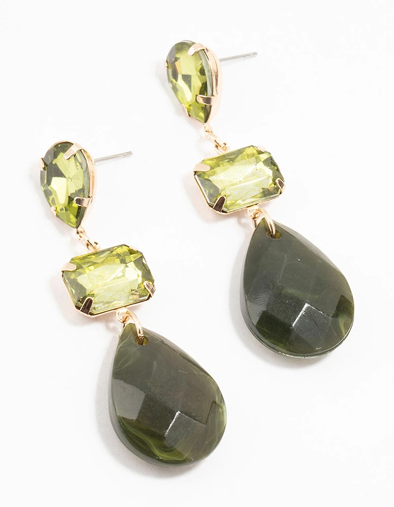 Boucles d’oreilles pendantes en diamant vert rectangulaire doré