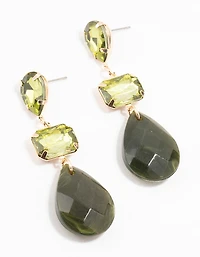 Boucles d’oreilles pendantes en diamant vert rectangulaire doré