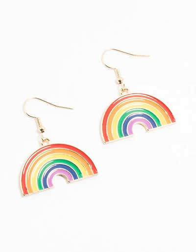 Boucles d’oreilles tombantes en acrylique arc-en-ciel en or