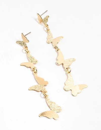Gold Butterfly Strand Drop Earrings