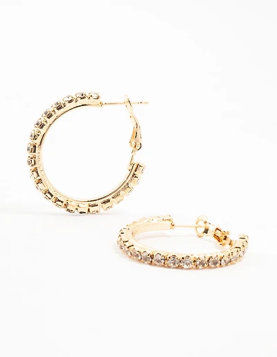 Gold Diamante Cup Chain Hoop Earrings