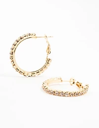 Gold Diamante Cup Chain Hoop Earrings