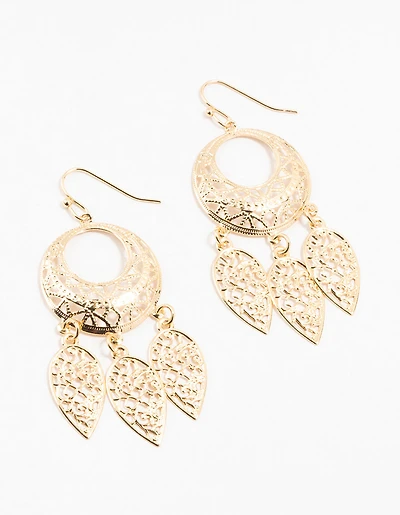 Gold Filigree Dreamcatcher Drop Earrings