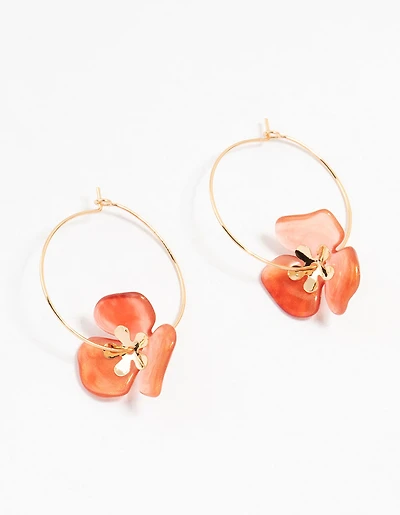 Boucles d’oreilles en armature en grand fil de fer fleur en acrylique rouge