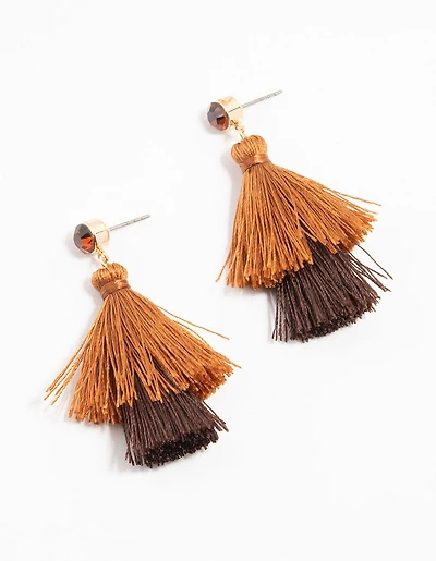 Boucles d’oreilles pendantes en tissu brun Nassel Diamante