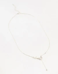 Silver Diamante Pearl Butterfly  Y-Necklace