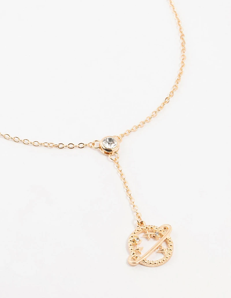 Collier en Y de la planète en diamants dorés
