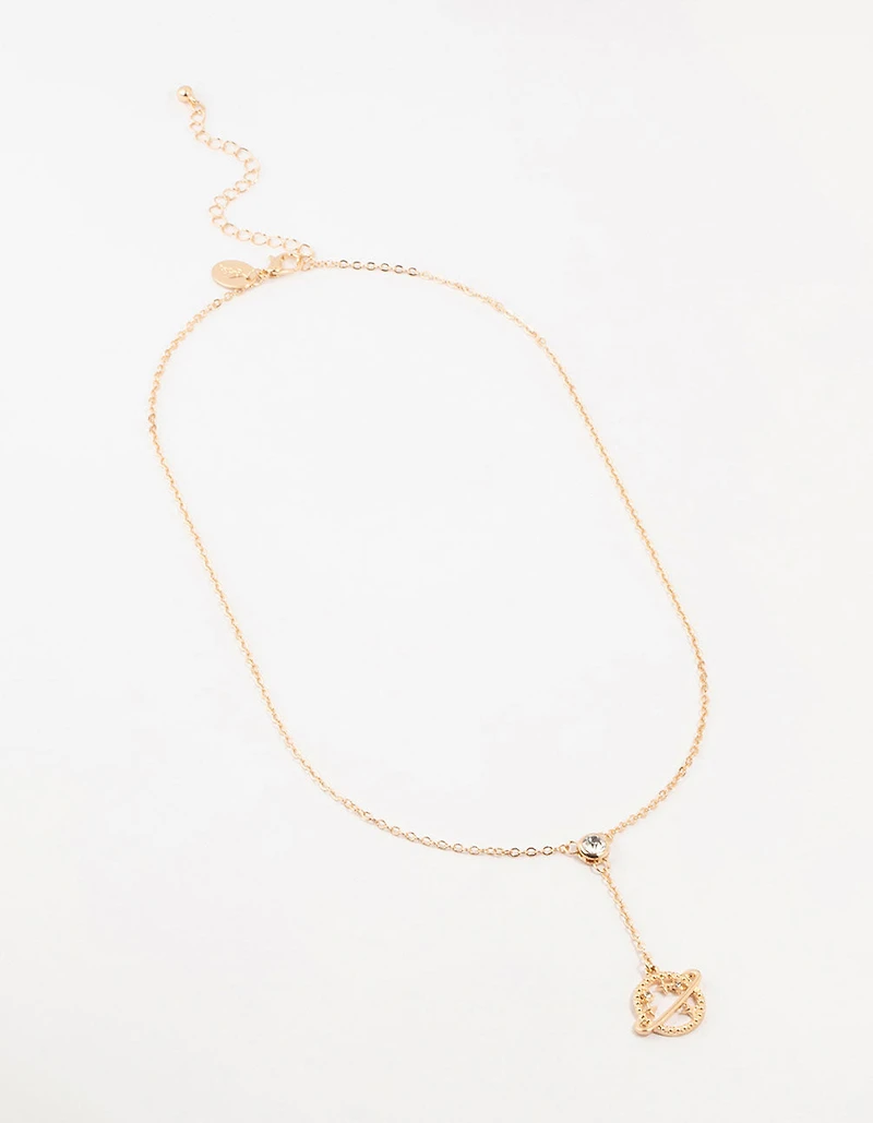 Collier en Y de la planète en diamants dorés