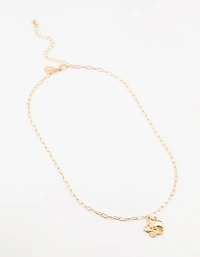 Gold Paperclip Flower Pearl Necklace