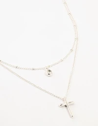 Silver Diamante Cross Layered Necklace