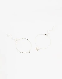 Silver Diamante Butterfly Charm Bracelets 2-Pack