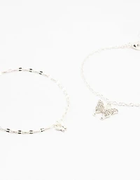 Silver Diamante Butterfly Charm Bracelets 2-Pack