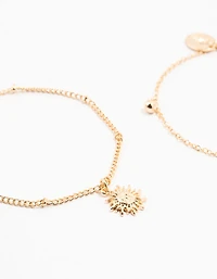 Gold Sun & Ball Pendant Bracelets 2-Pack
