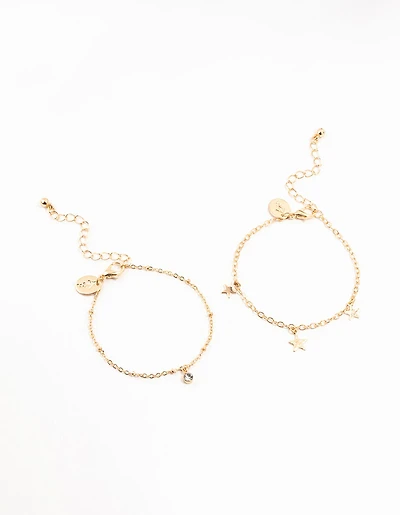 Gold Diamante Star Charm Bracelets 2-Pack