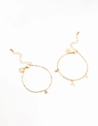 Gold Diamante Star Charm Bracelets 2-Pack