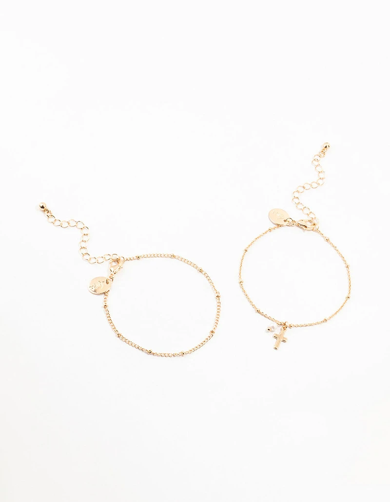 Bracelets Gold Ball & Diamante Croix en pack de 2
