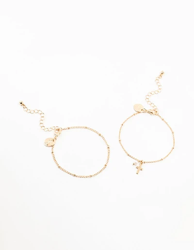 Bracelets Gold Ball & Diamante Croix en pack de 2