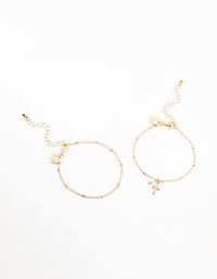 Bracelets Gold Ball & Diamante Croix en pack de 2