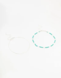 Silver Pearl Beaded Anklets 2-Pack