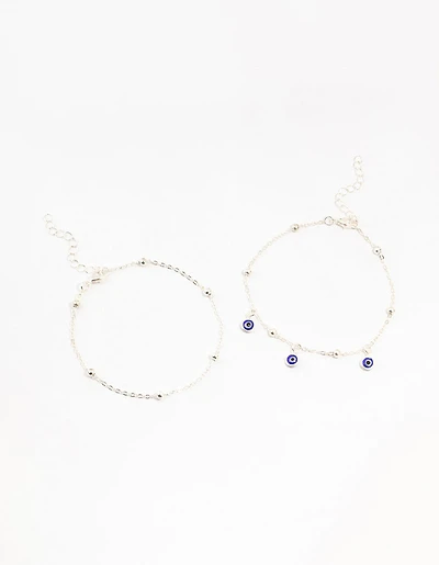 Silver Evil Eye Anklets 2-Pack