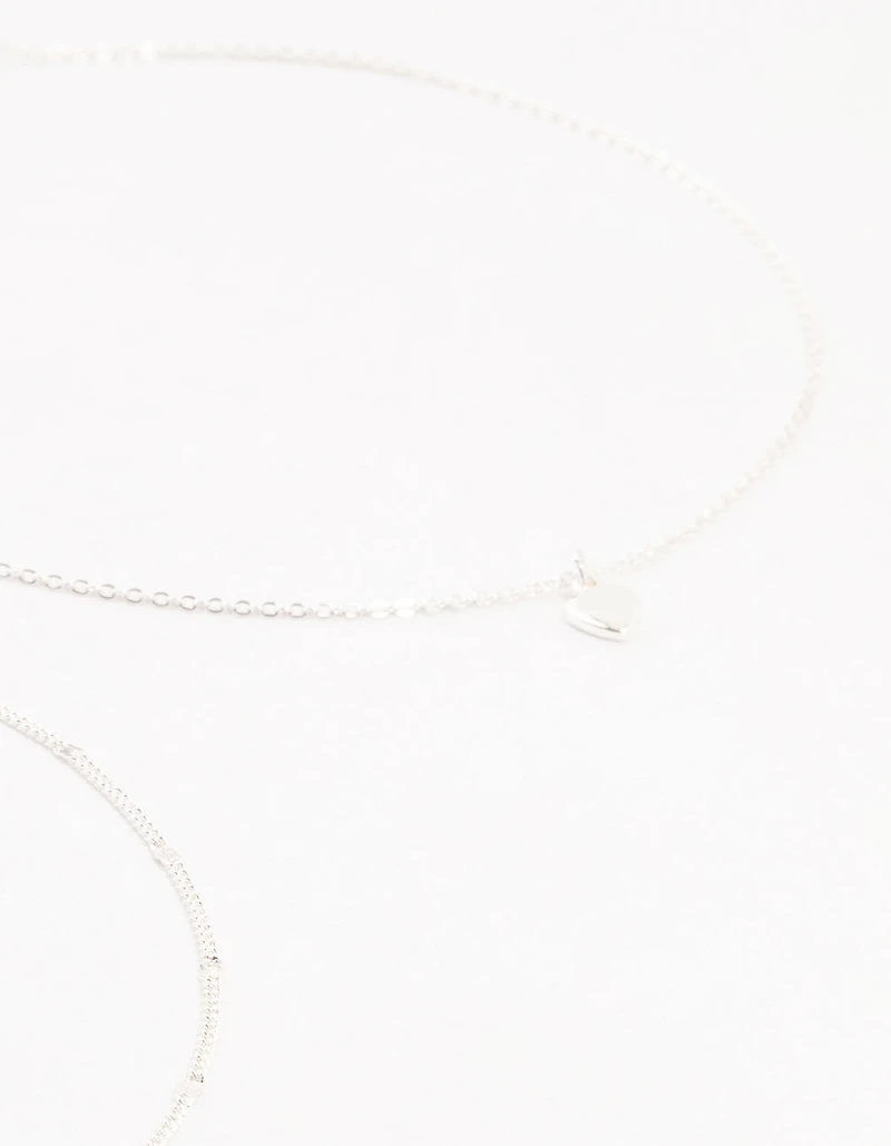 Silver Ball Chain Heart Chokers 4-Pack