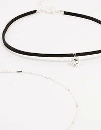 Silver Rope Heart Cupchain Chokers 3-Pack