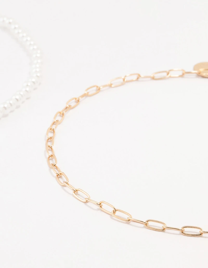 Gold Pearl Tab Chain Chokers 3-Pack