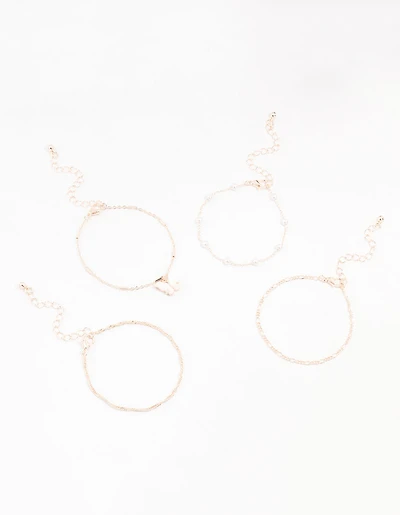 Rose Gold Stone Pearl Butterfly Bracelets 4-Pack