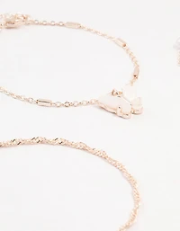 Rose Gold Stone Pearl Butterfly Bracelets 4-Pack