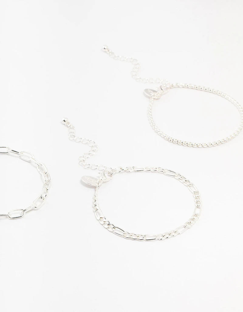 Bracelets Figaro & Ball en argent en pack 5