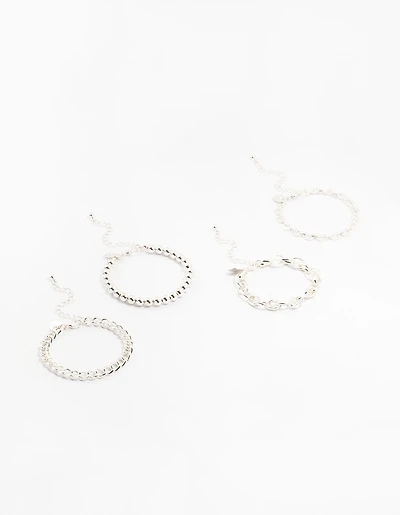 Silver Heart & Ball Chain Bracelets 4-Pack