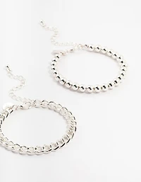 Silver Heart & Ball Chain Bracelets 4-Pack