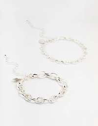 Silver Heart & Ball Chain Bracelets 4-Pack