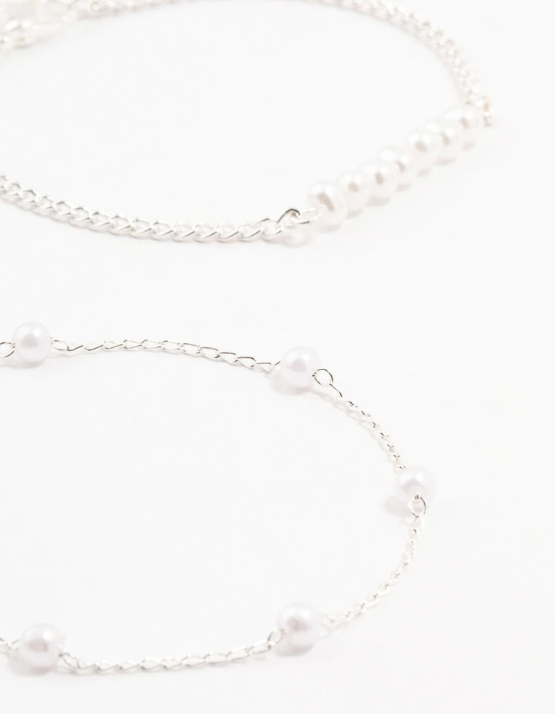 Silver Paperclip Pearl Bracelets 4-Pack