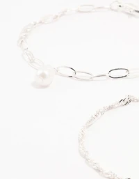 Silver Paperclip Pearl Bracelets 4-Pack