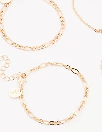 Gold Diamante Link Heart Bracelets 4-Pack
