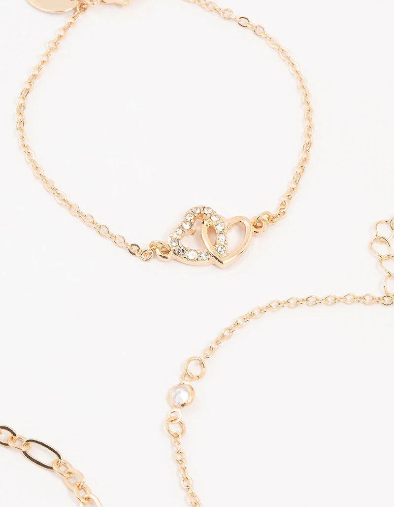 Bracelets cœur en diamants dorés en format 4-pack
