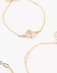 Bracelets cœur en diamants dorés en format 4-pack