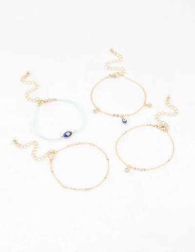 Gold Tab Evil Eye Bracelets 4-Pack