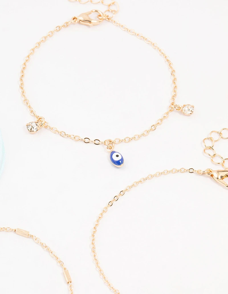 Gold Tab Evil Eye Bracelets 4-Pack