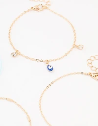 Gold Tab Evil Eye Bracelets 4-Pack