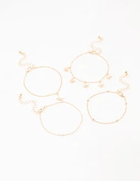 Gold Butterfly Drop Bracelets 4-Pack