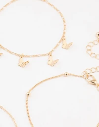 Gold Butterfly Drop Bracelets 4-Pack