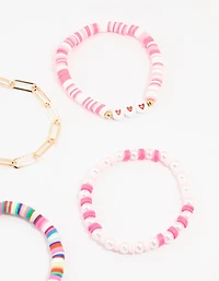Smiley & Heart Beaded Gold Bracelets 5-Pack