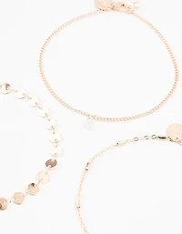 Pack de 3 bracelets de cheville Diamant Caten à disque en or rose