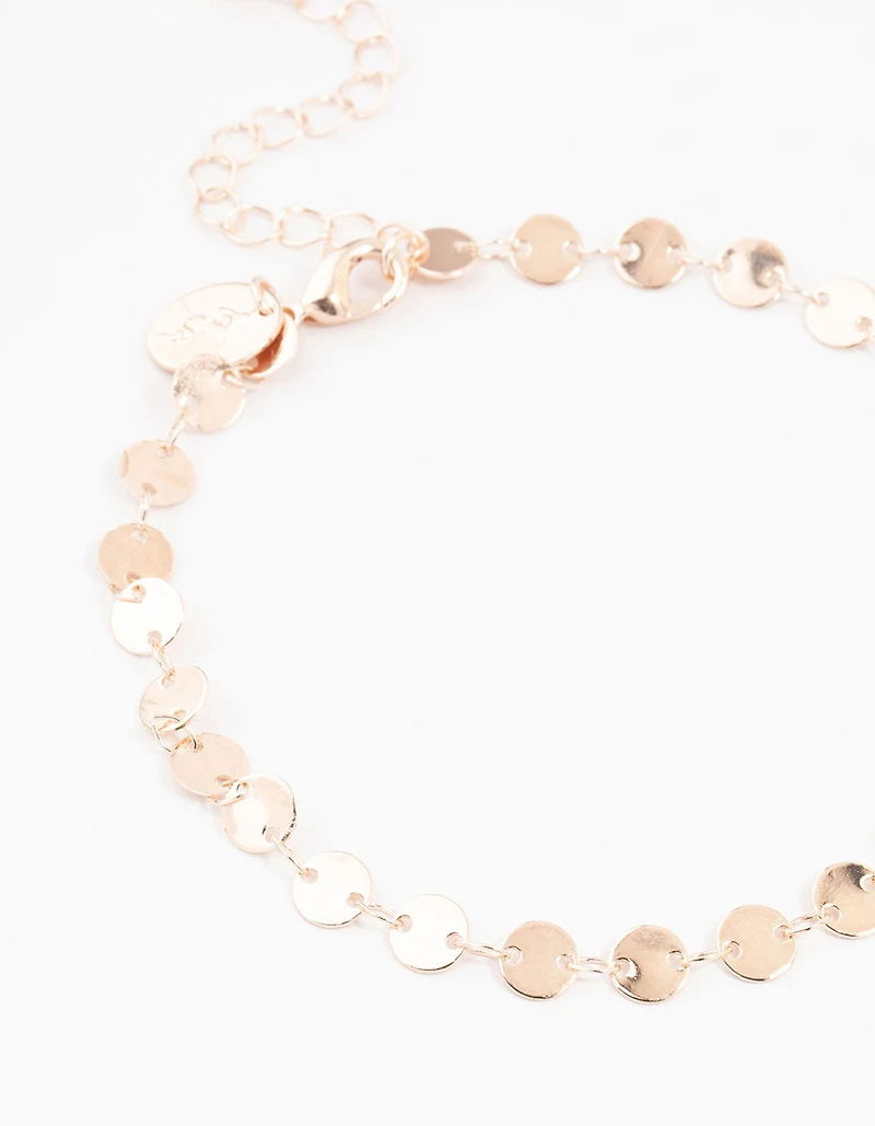 Rose Gold Disc Chain Diamante Anklets 3-Pack