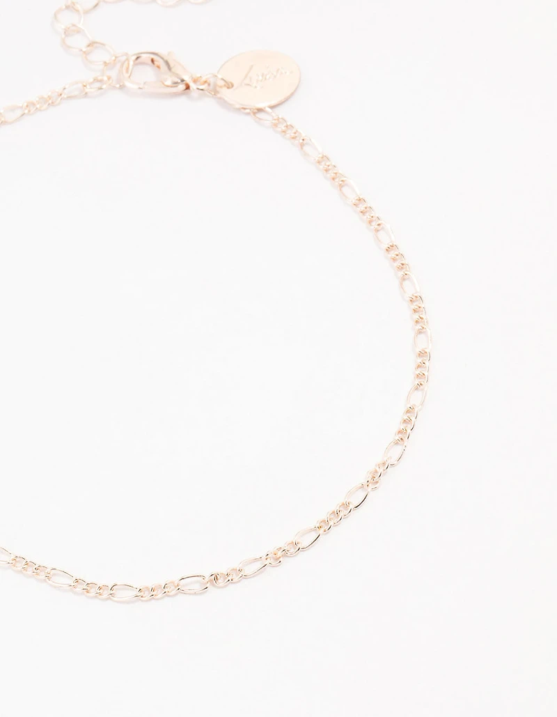 Rose Gold Figaro Diamante Flower Anklets 3-Pack